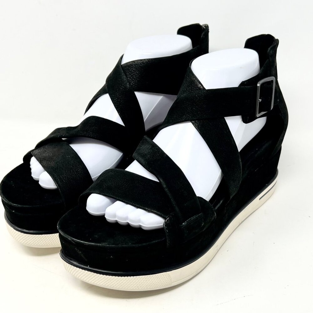 Eileen Fisher Boost Platform Sneaker Sandal Black Nubuck Leather Strappy Size 10